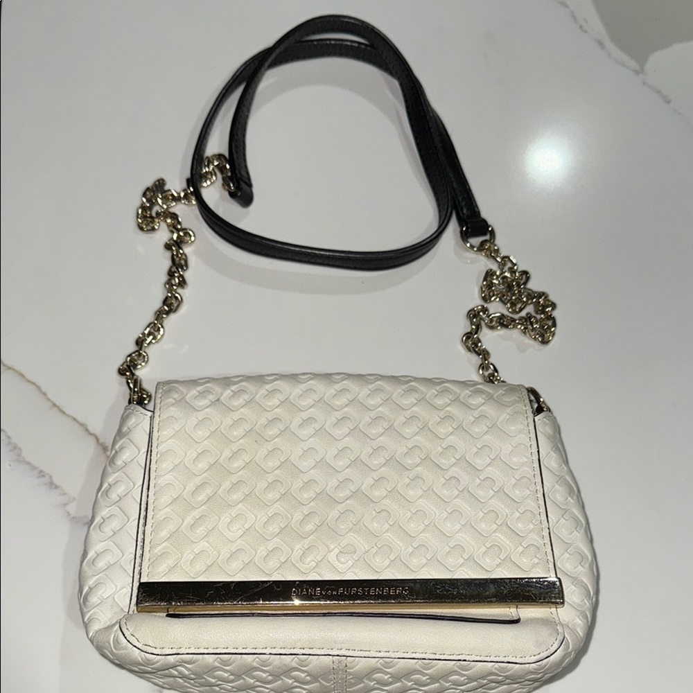 Diane Von Furstenberg White and Black Crossbody Bag with Quilted Design